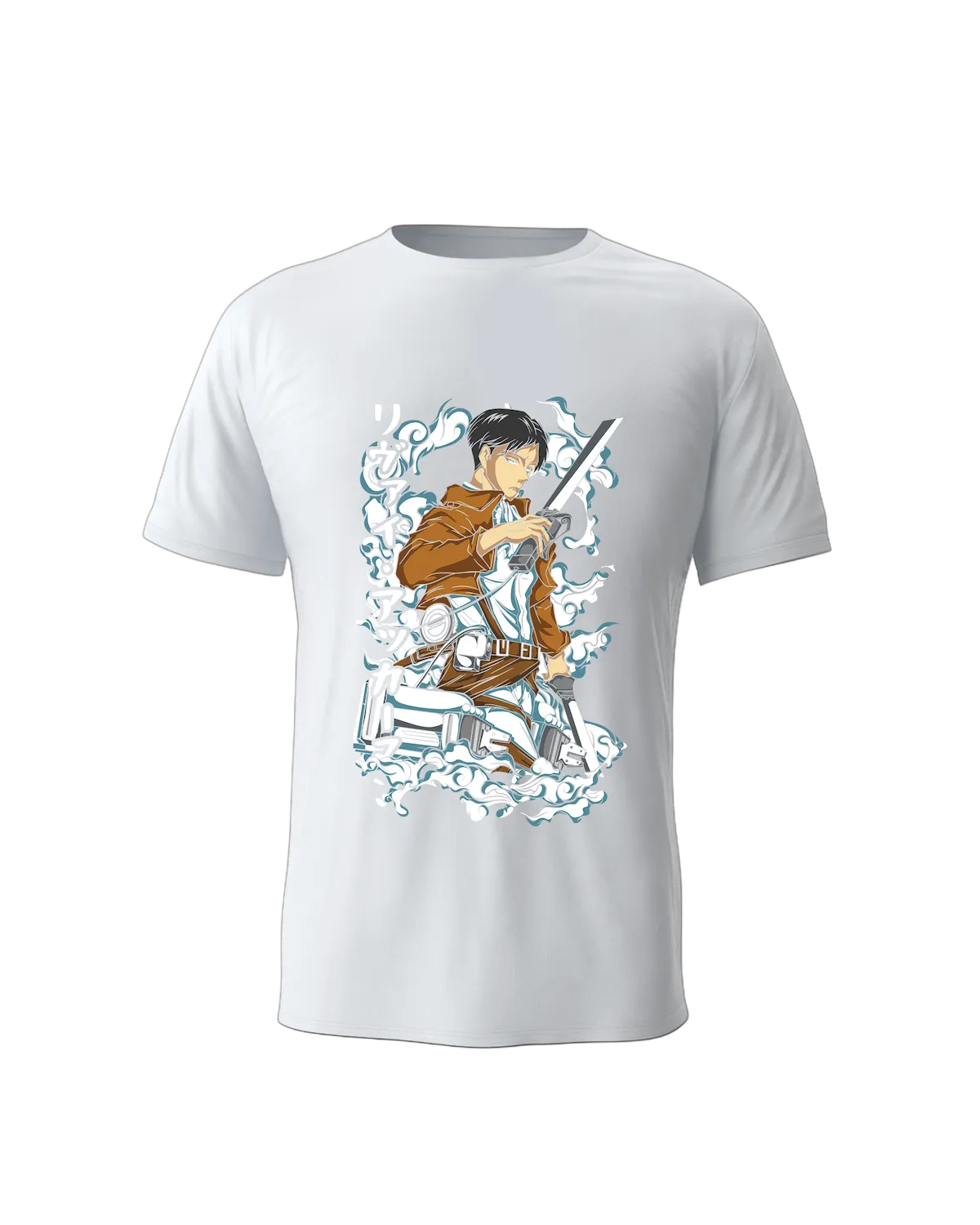 White anime T-shirt featuring Levi Ackerman from Attack on Titan – comfortable and stylish wear