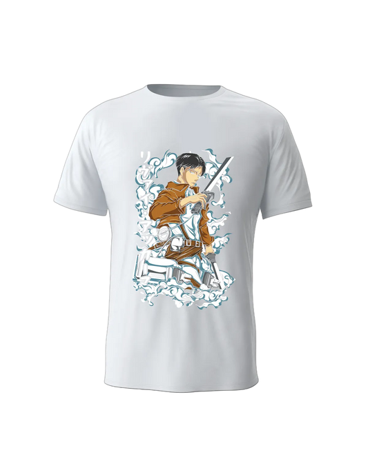 White anime T-shirt featuring Levi Ackerman from Attack on Titan – comfortable and stylish wear