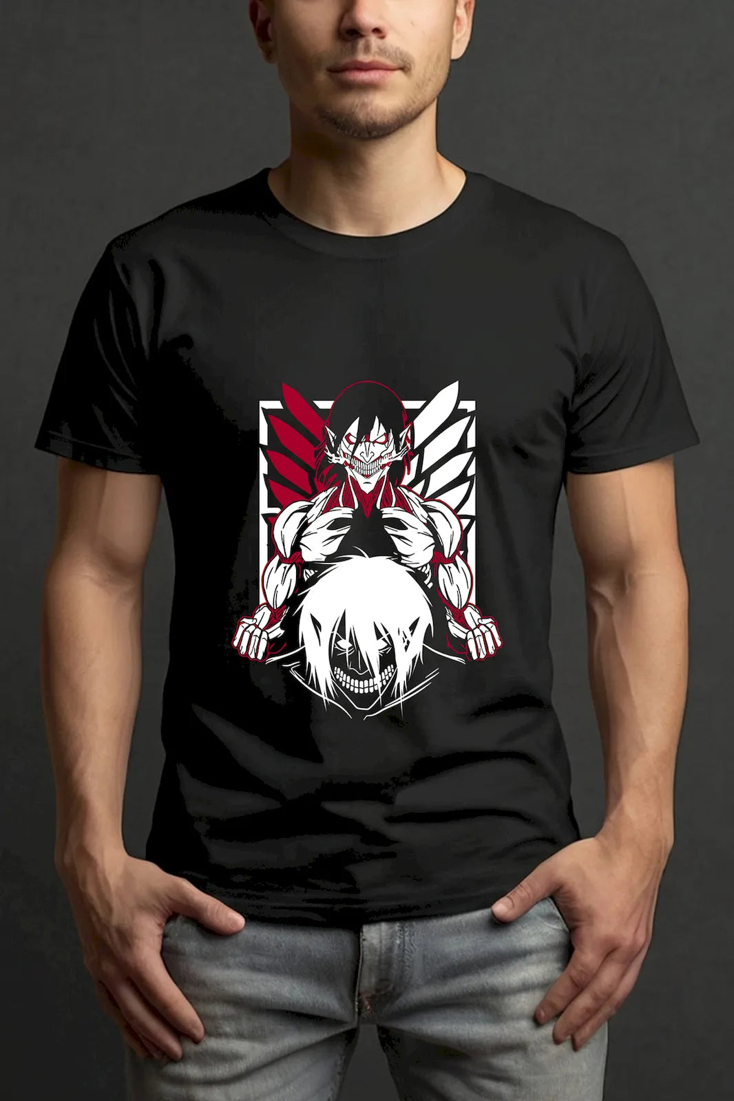 Eren Yeager Titan Form printed T-shirt from Attack on Titan – premium anime cotton tee for fans
