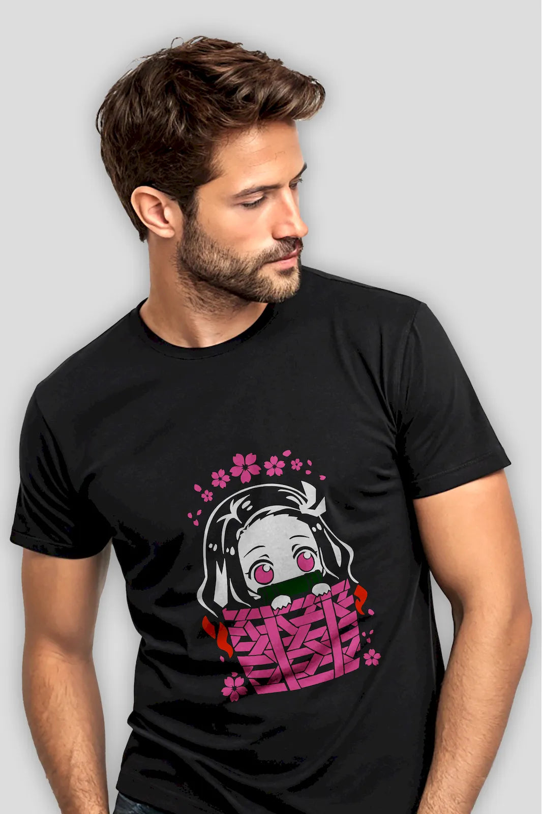 Nezuko in Basket Demon Slayer anime T-shirt – a heartwarming symbol of innocence, protection, and sibling love