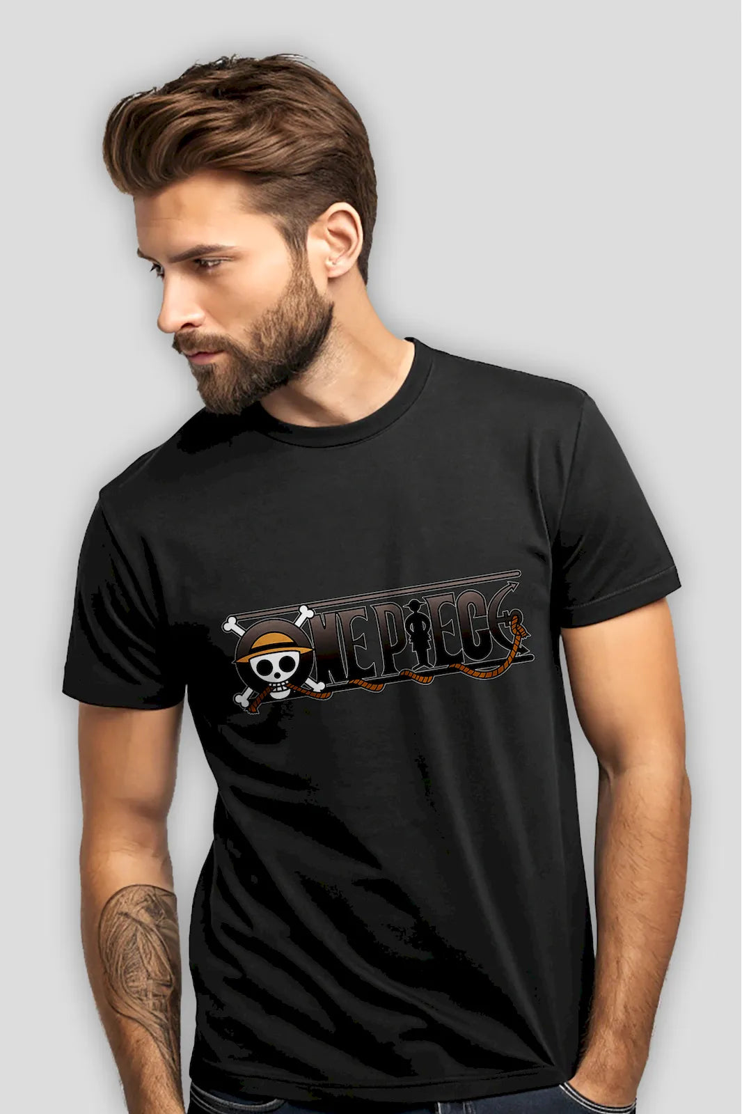 One Piece Monochrome Anime T-shirt – stylish black-and-white tribute to the legendary pirate adventure