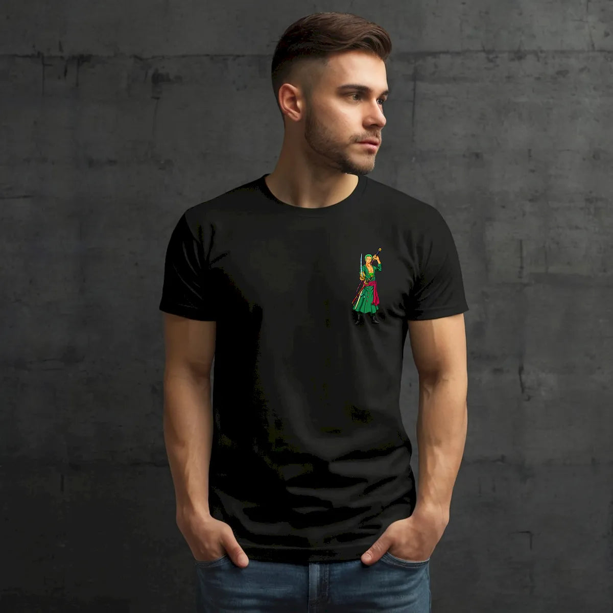 Roronoa Zoro Minimal One Piece Anime T-shirt – a sleek tribute to the unbreakable swordsman of the Straw Hat crew
