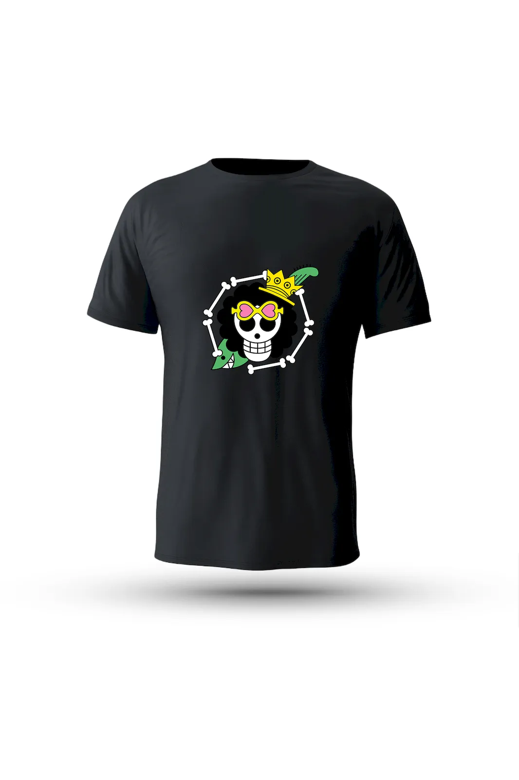 One Piece anime tee featuring Soul King Brook – bold skeleton energy and royal flair