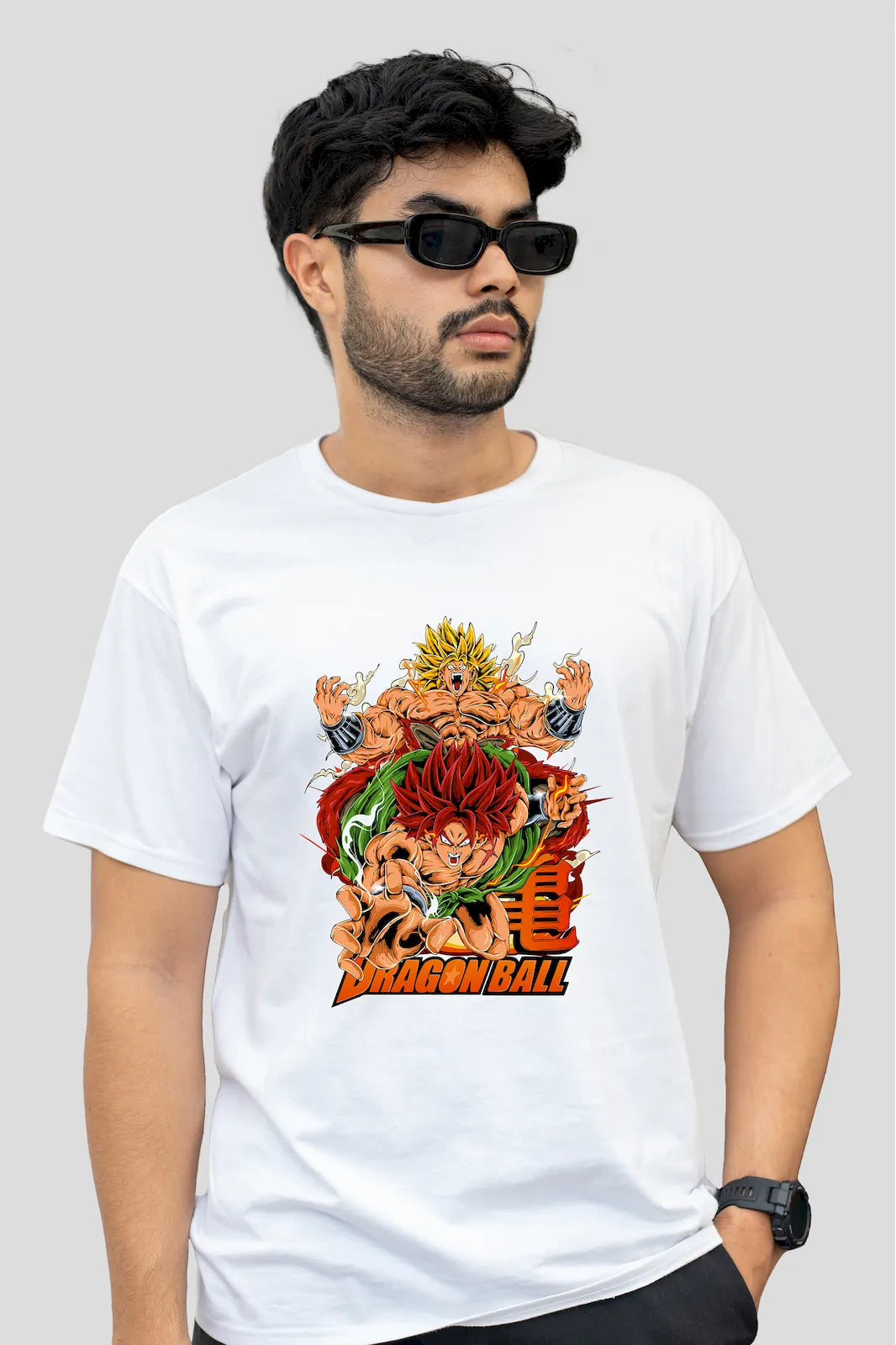 Broly & Goku fusion T-shirt in white – feel the unstoppable power of unity and transformation