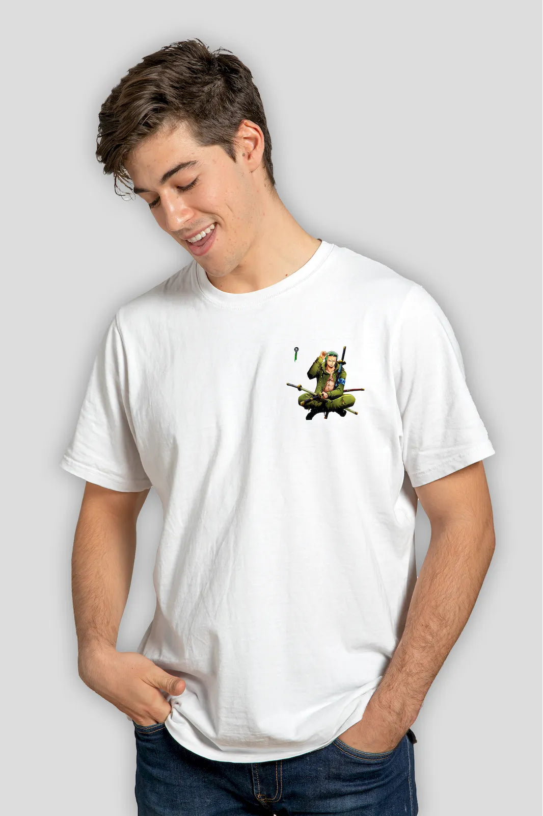 Zoro Sitting Pose Minimalist One Piece T-shirt – embrace the calm strength and focus of the Straw Hat swordsman
