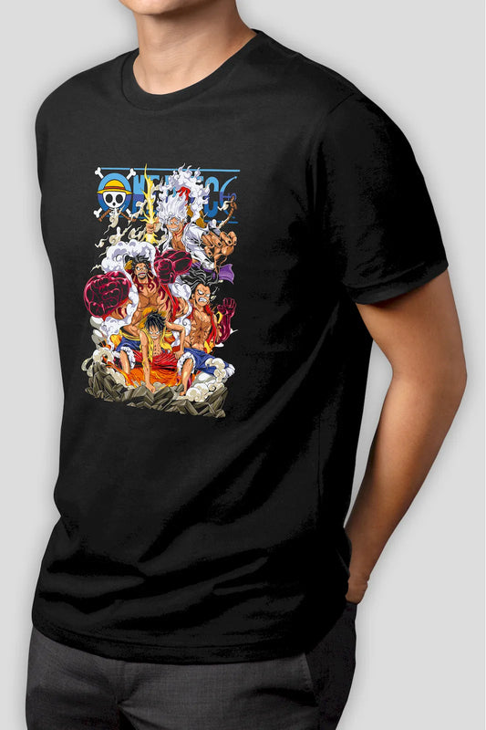 Luffy Gear Evolution One Piece Power Mode T-shirt – witness the transformation of a dreamer into a legend through every powerful Gear form
