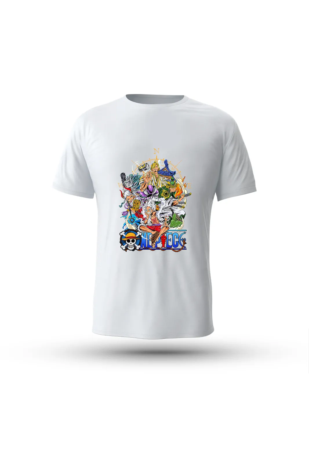 One Piece New World Saga tee – Gear 5 Luffy leads his crew with freedom, fire, and laughter

